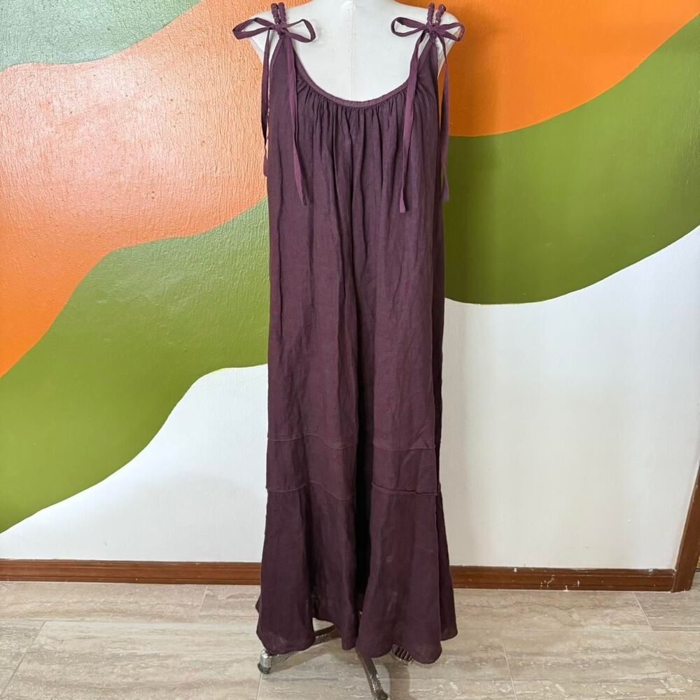 Puro Lino Italian Linen Maxi Dress Plum Purple Fairy Cottagecore Boho Slouchy